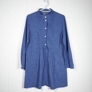 Vtg Marimekko Mini Shirt Dress Gingham Baby Doll Band Collar 1970s Size 6 Small